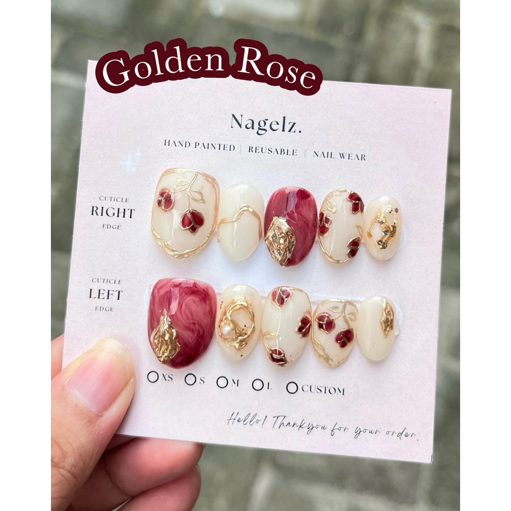 Golden rose - PRESS ON NAIL / KUKU PALSU / NAIL ART / KUKU PALSU MURAH / KUKU PALSU MEDAN / PRESS ON