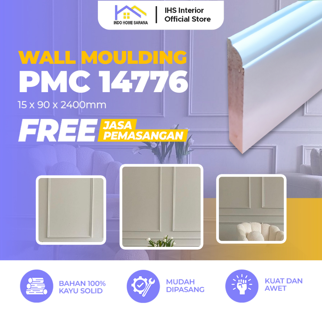 Jasa Pemasangan Wall Moulding Lis Kayu PMC 14776 Ukuran 15x90x2400mm - List Profil Dekorasi Dinding