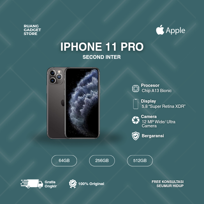 IPHONE 11 PRO SECOND LIKE NEW 64GB 128GB 256GB Midnight Green, Space Gray, Silver, Gold