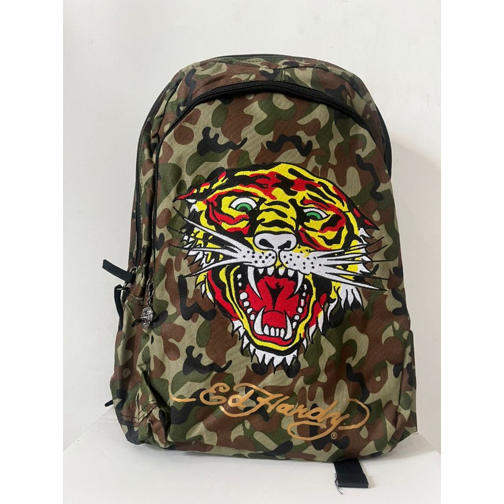 Tas Ransel Ed Hardy Tiger Camo – Backpack Pria Wanita Motif Macan Loreng Army Streetwear Keren
