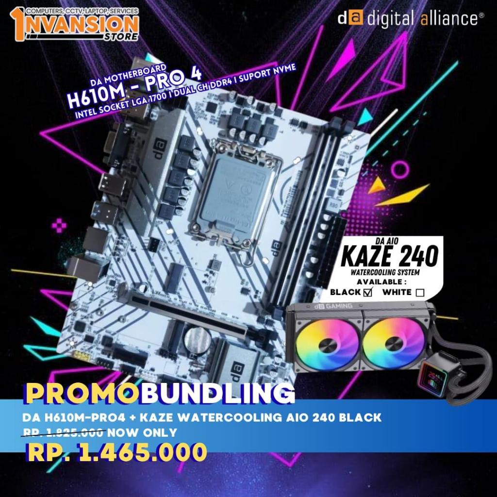 (Black) Paket Bundling Motherboard Digital Alliance H610M +  Kaze Watercooling AIO 240