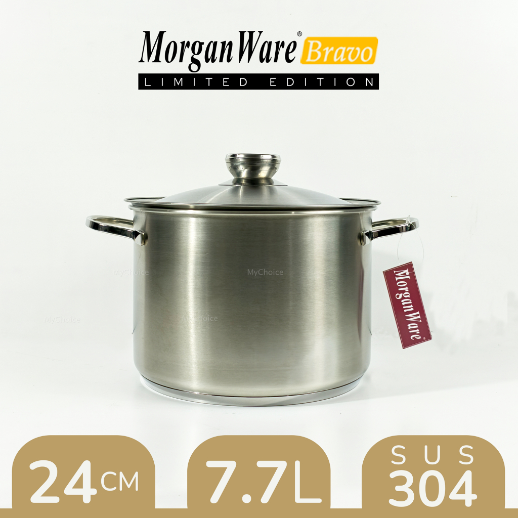 Panci Stainless Steel 24cm SUS 304 Tebal 3-Ply base MorganWare Bravo by BIMA - MWB00124B