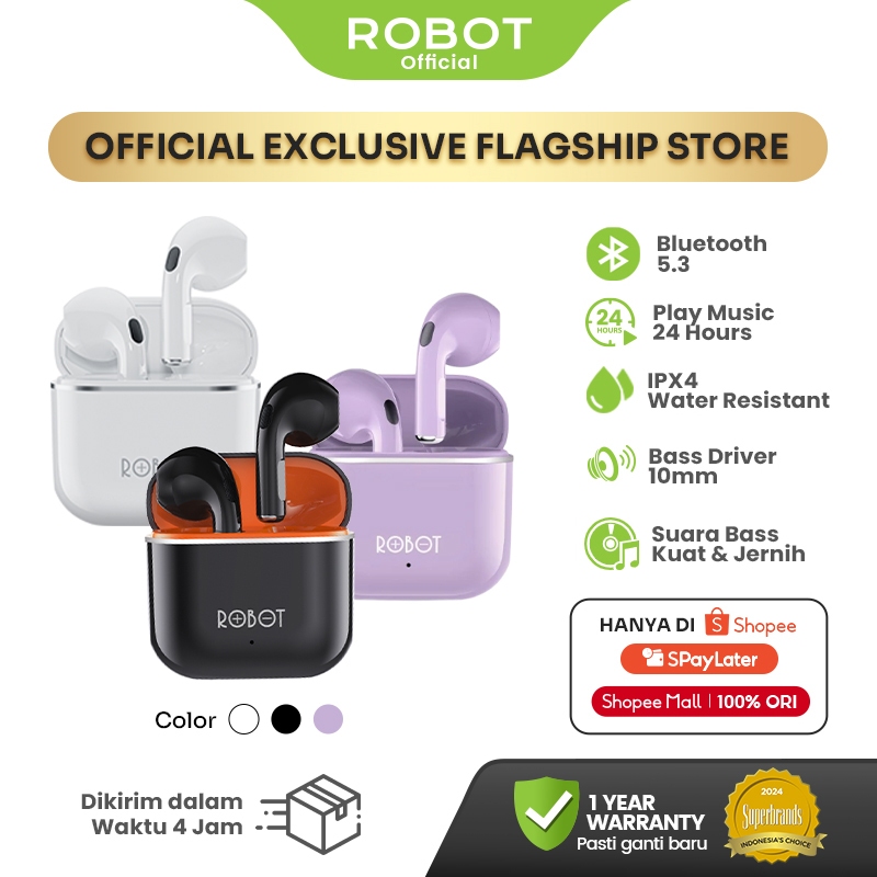 Robot TWS Wireless Earphone Airbuds T50S Original BT 6.0 True Wireless Headset Bluetooth Earbuds IPX