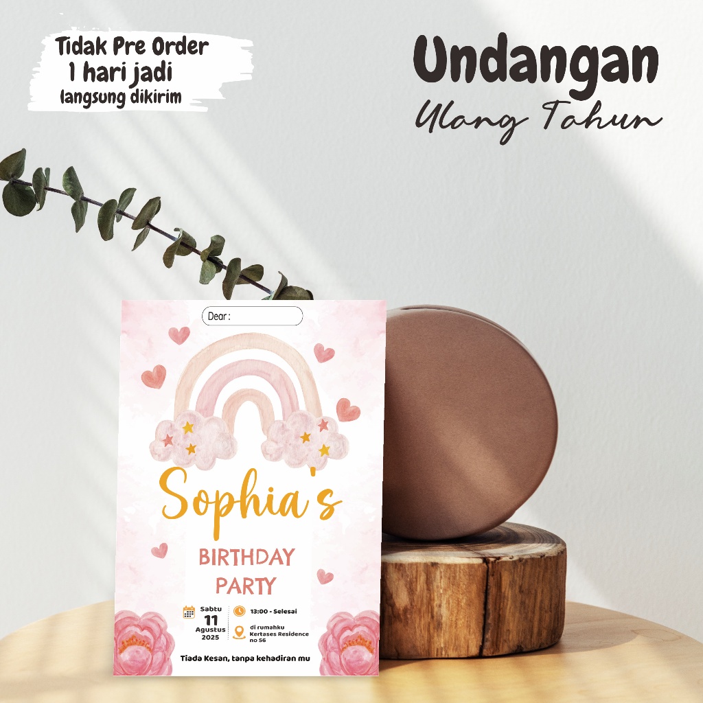 Kartu undangan ulang tahun custom ukuran 10x7 dan 9x6