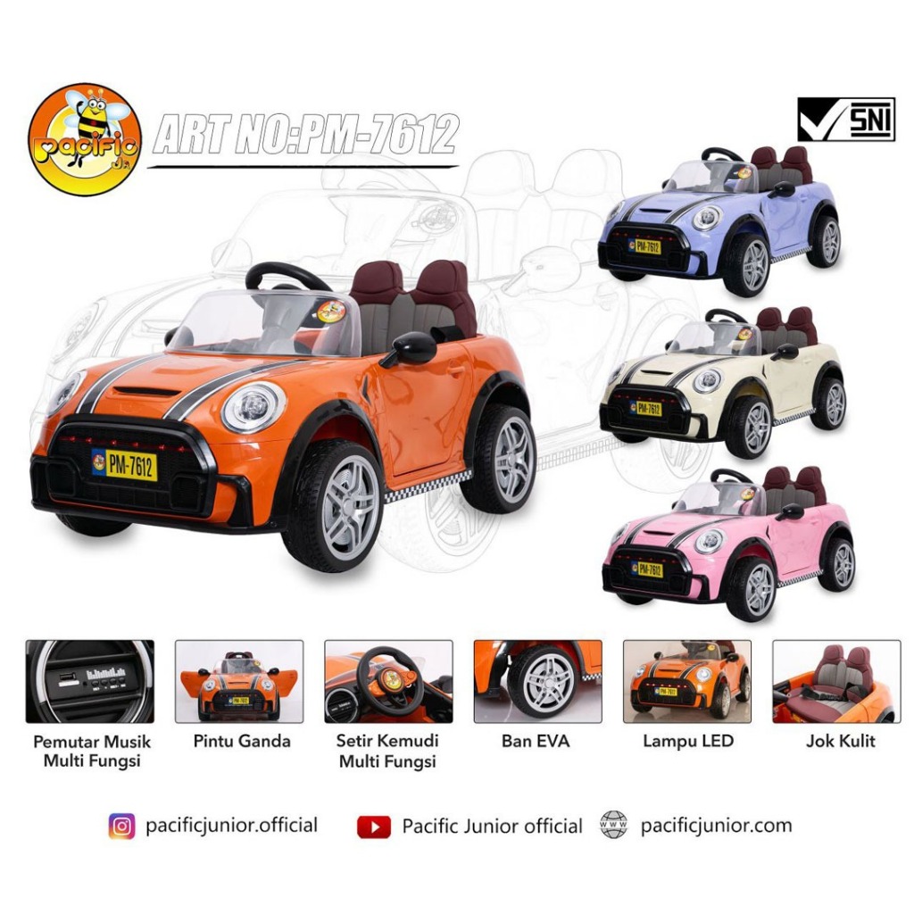 Mainan Mobil Aki Anak Mini Cooper PASIFIC PM7612+ BAN EVA PM 7612+