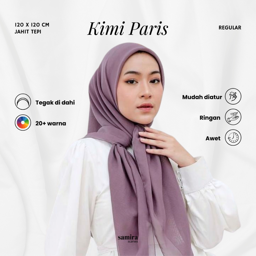 Samira - Kimi Paris Japan 120 x 120 cm Jahit Tepi | Hijab Segi Empat Paris Jepang Premium