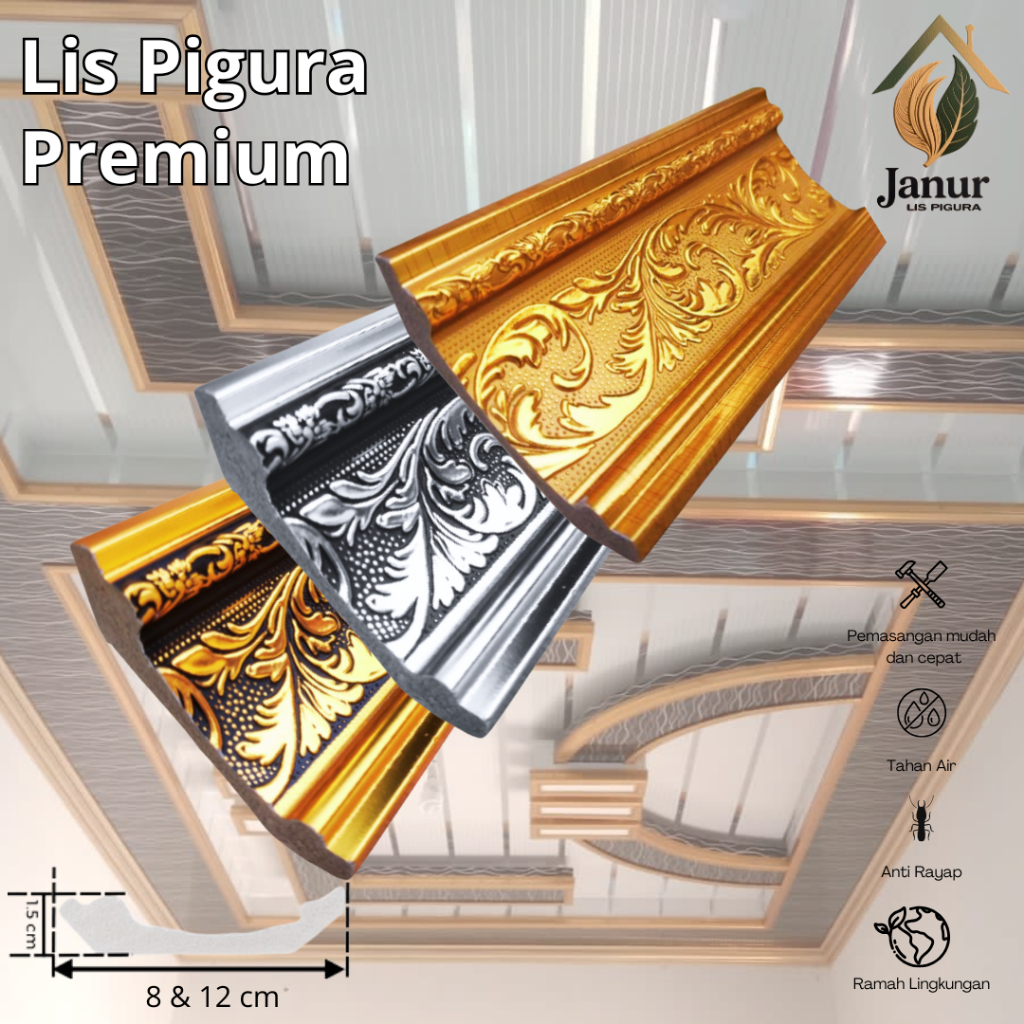 JANUR Lis Pigura | 8cm & 12cm x 4meter Dekorasi Dinding Modern | Lis Plafon PVC