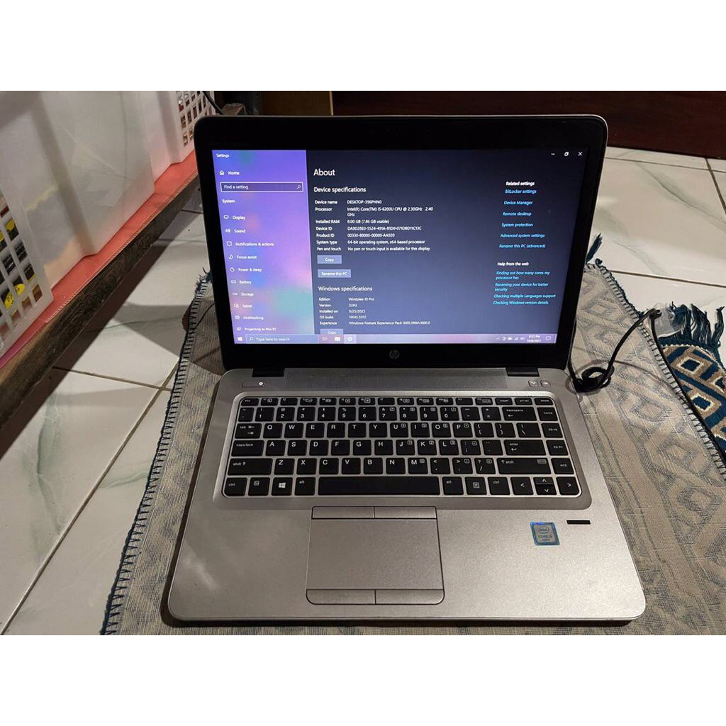 Laptop HP G3 Processor Intel core i5 RAM 8Gb SSD 256Gb