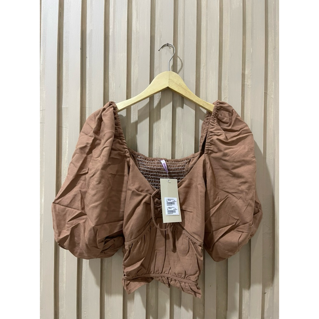 COLORBOX Puff Sleeves Cropped Top Lt. Brown