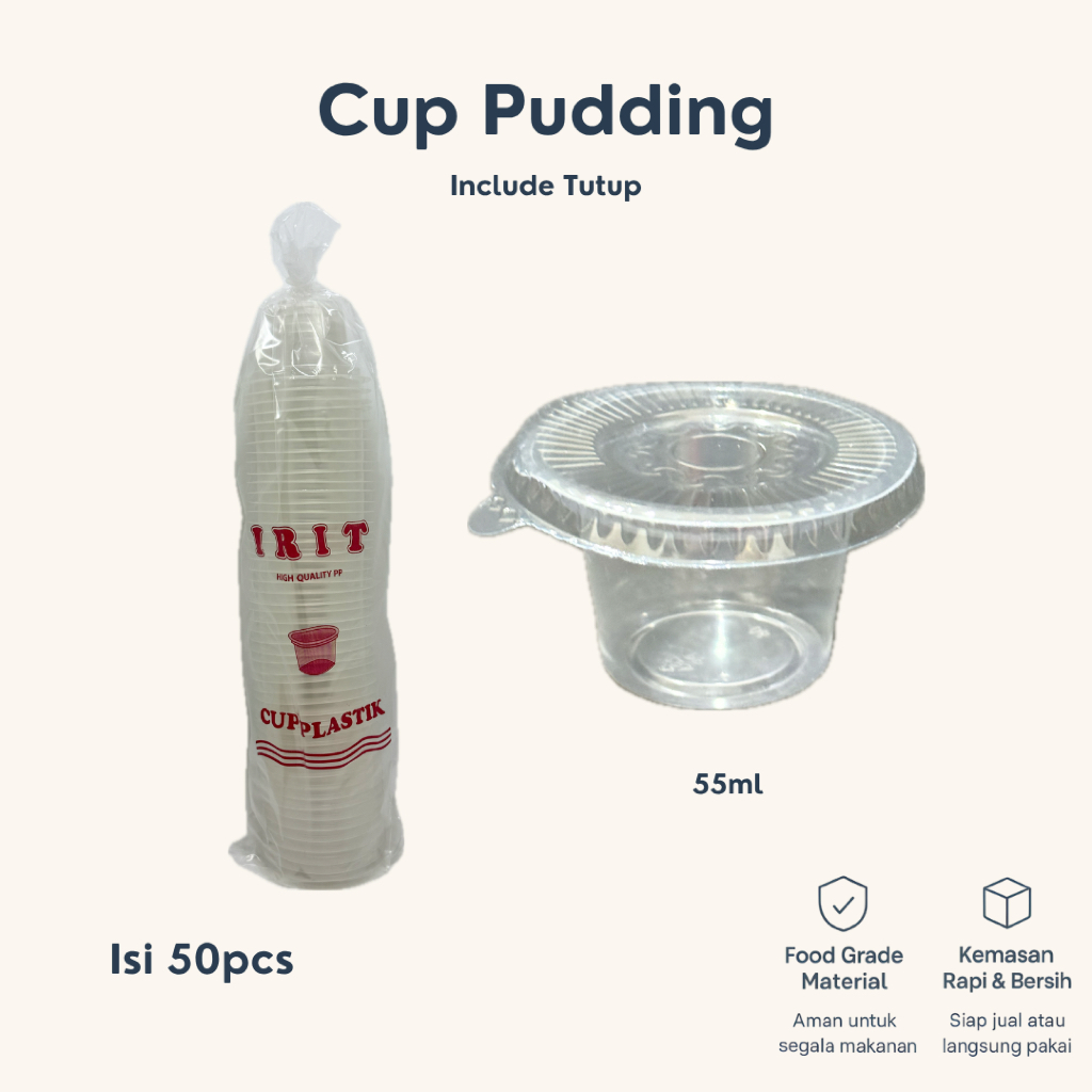(50PCS) Cup Pudding + Tutup 55ml | Cup Jelly | Cup Agar-agar