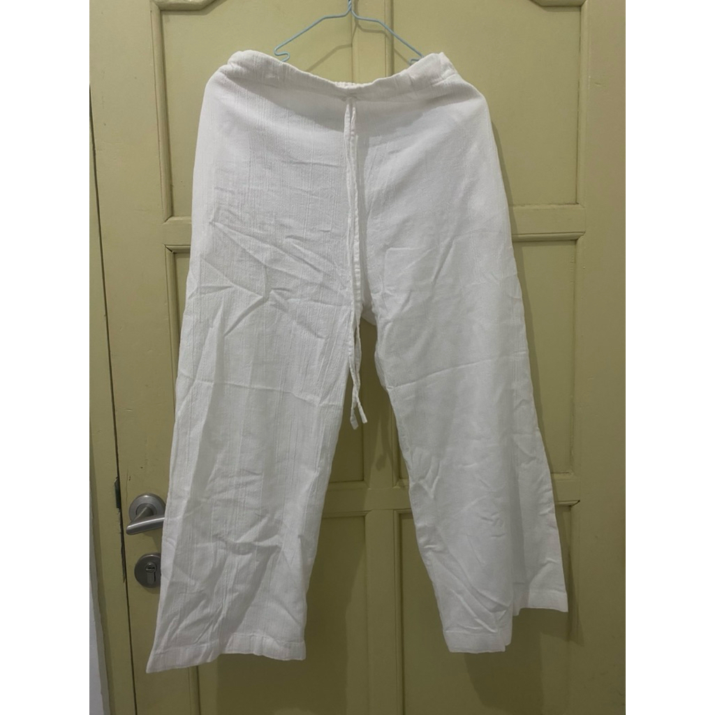 Celana Kulot Putih Linen Crinckle