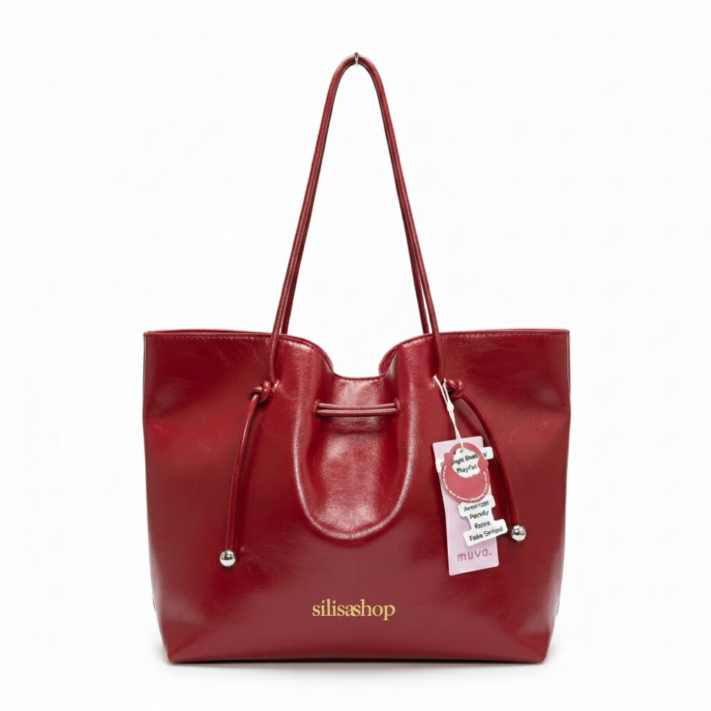 SILISASHOP Ready Stock - Tote Bag MUVA Cloud Tas Bahu Wanita Warna Merah Glossy