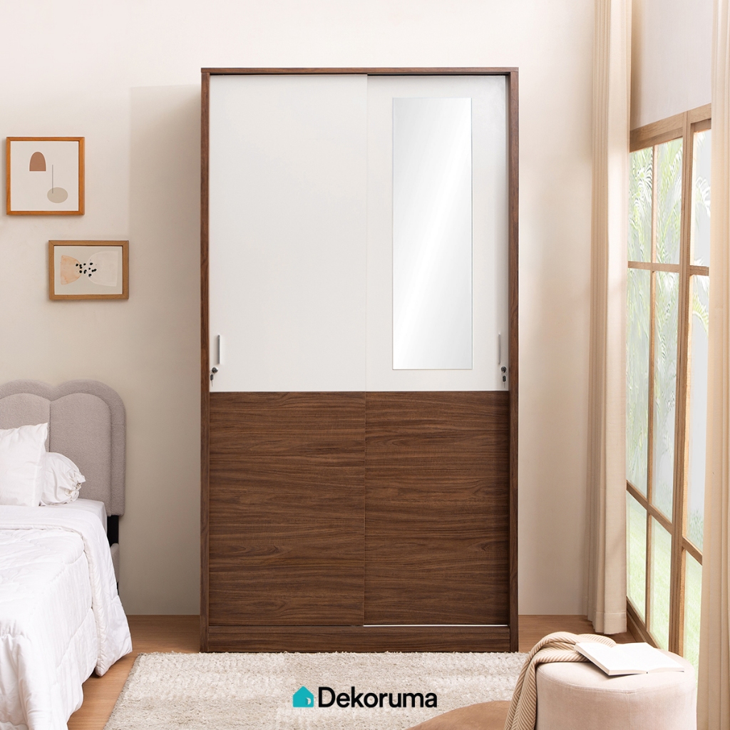 Dekoruma SANO Lemari Pakaian 2 Pintu Sliding Walnut / Lemari Baju Geser / Lemari Slider - Beige