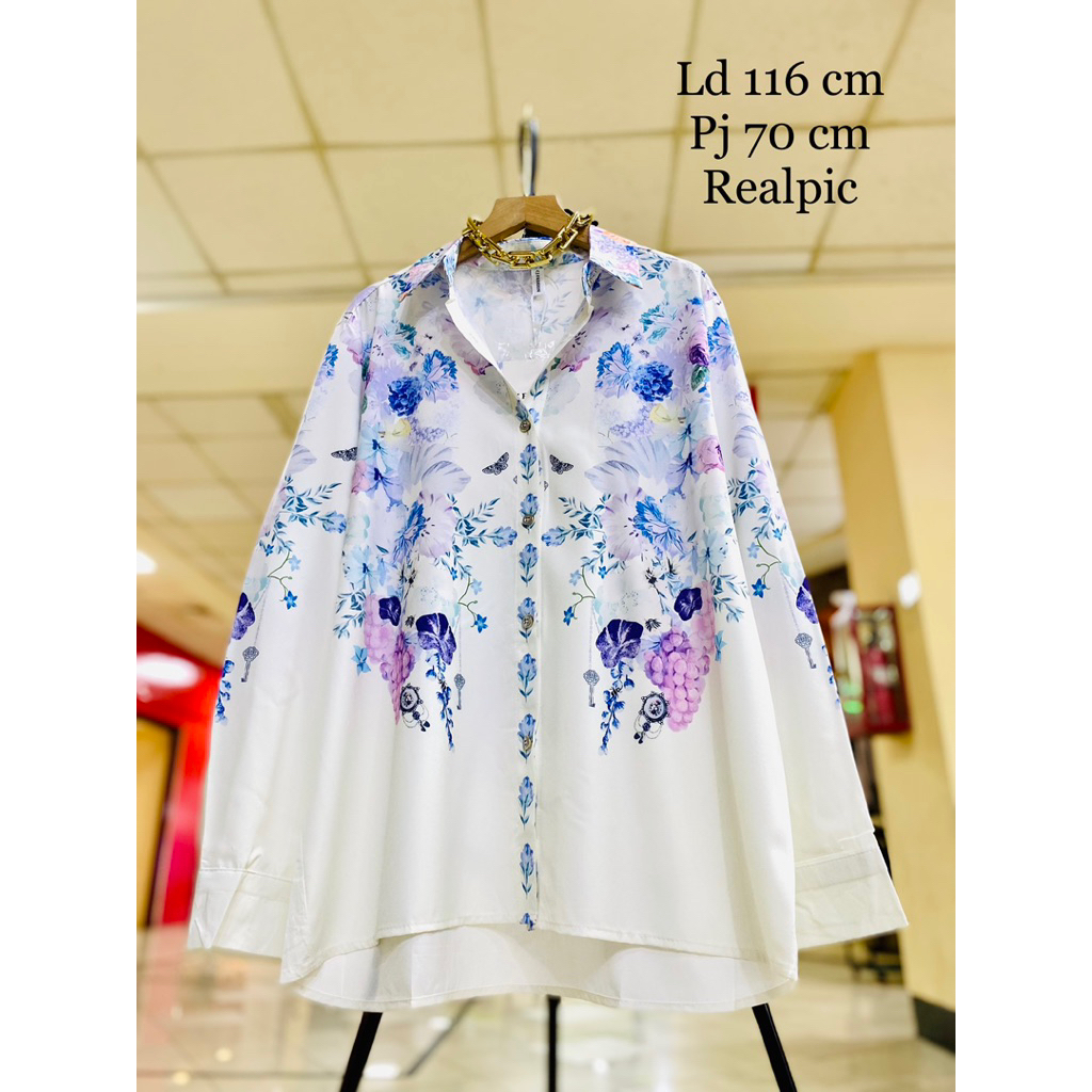 Kemeja kembang biru ungu soft 292