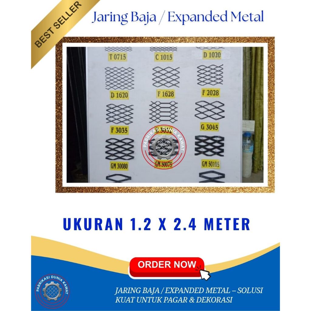 Expanded Metal Type 2028 Ukuran 1.2 x 2.4 Meter – Plat Expanded Baja Galvanis / Besi Lembaran Anyam 