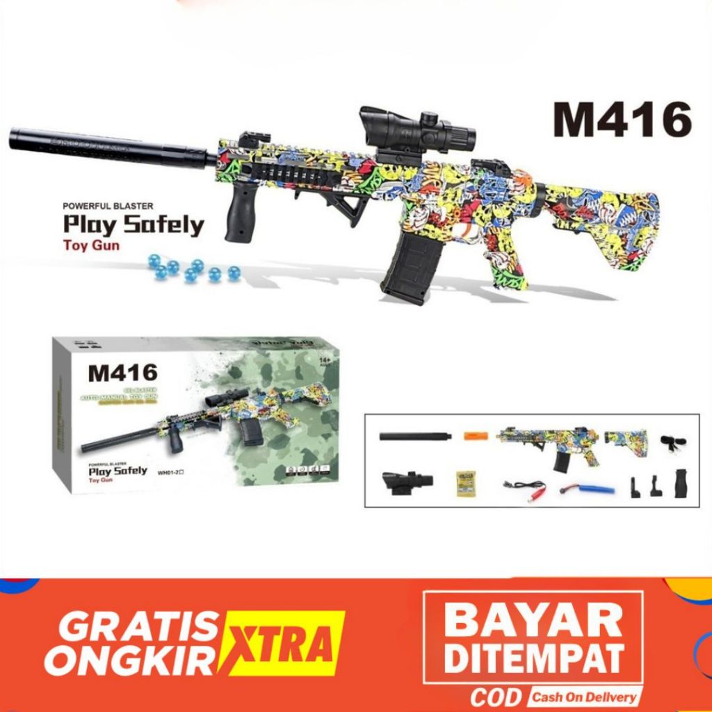 Mainan Gel Blaster M416 - SCAR - AUG Otomatis Anak Laki Perempuan/Mainan Tembakan Bubble Gel Otomati