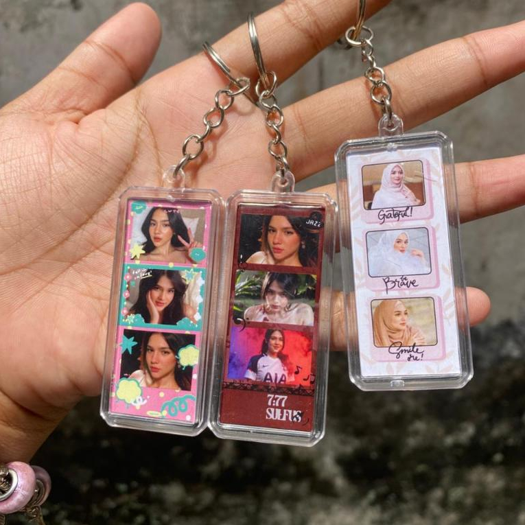 Gantungan Kunci PHOTOSTRIP 3 FOTO | Gantungan Kunci Akrilik Custom Foto Aesthetic