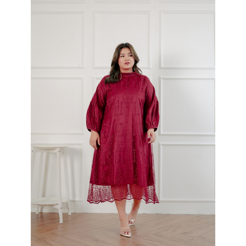 Xtramiles - Luenne Midi Dress Brokat XL - 4XL Big Size Jumbo | Midi Dress Gaun Wanita Brokat Premium
