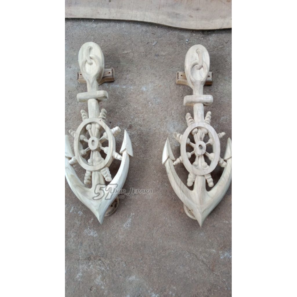 Handle Pintu Rumah Kayu Jati Motif Jangkar - Tarikan Pintu Kayu jati