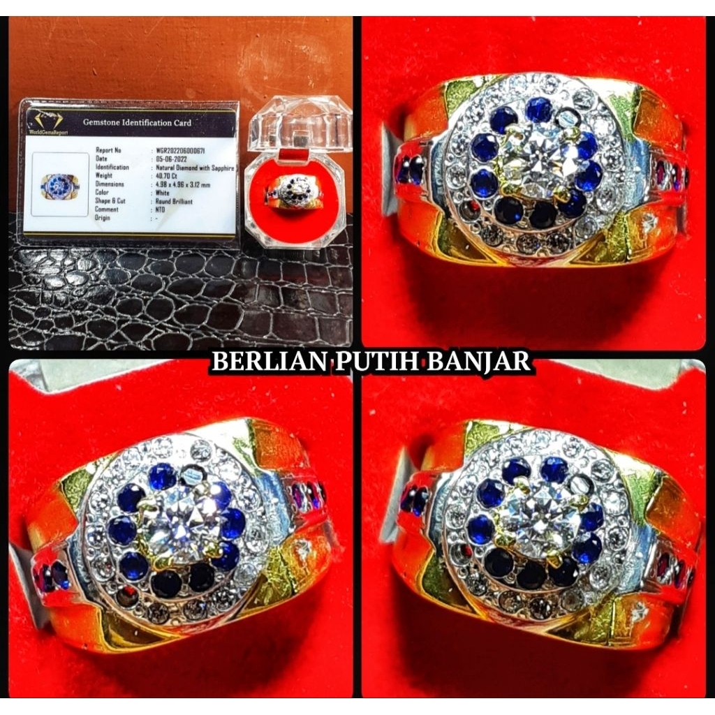 natural 100% BERLIAN PUTIH BANJAR plus blue sapphire ceylon