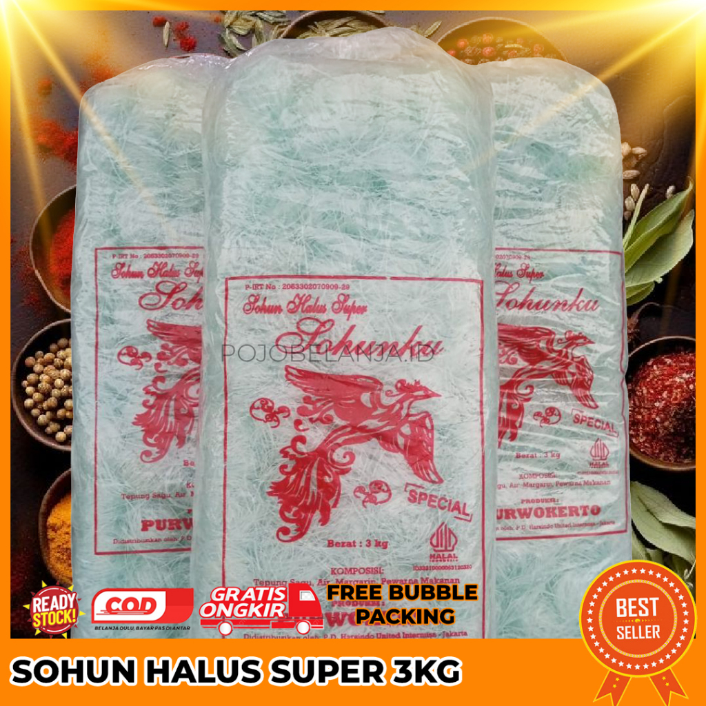 Sohun Super halus Cap burung Terbang 3Kg - Soun Berkualitas, Bersih, dan Halal