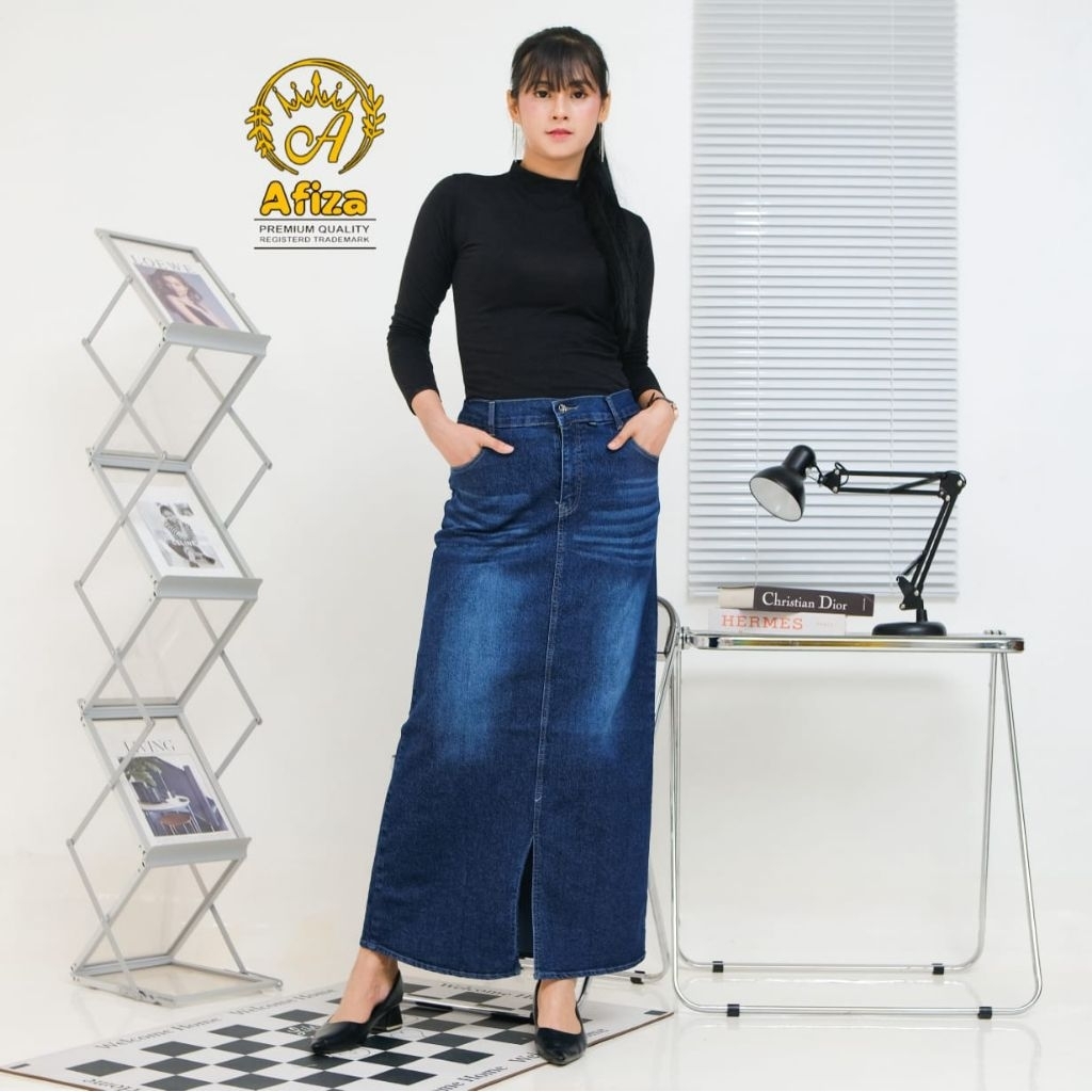 Rok jeans rok span panjang wanita  skirt cessa belahan depan
