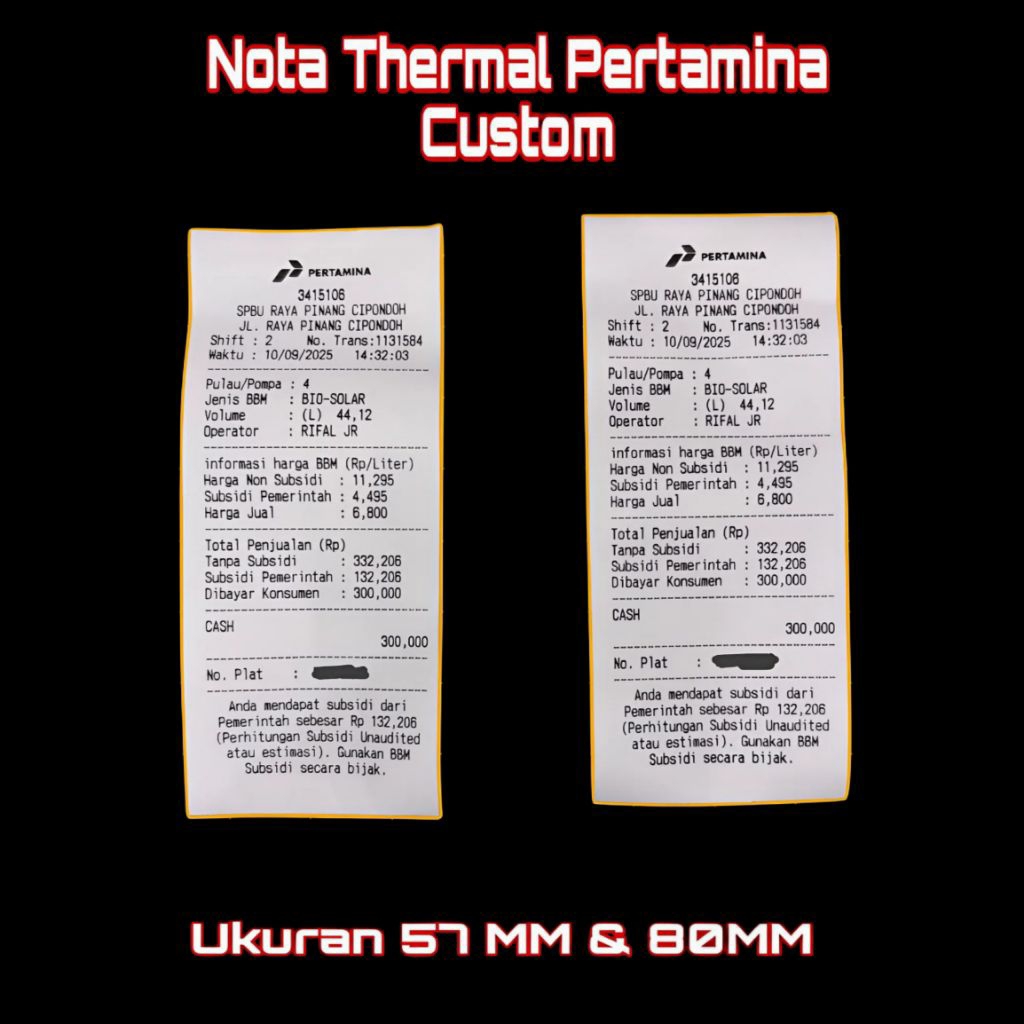 Struk/Bon/Nota Custome Minyak Pom dan Spbu Request Edit