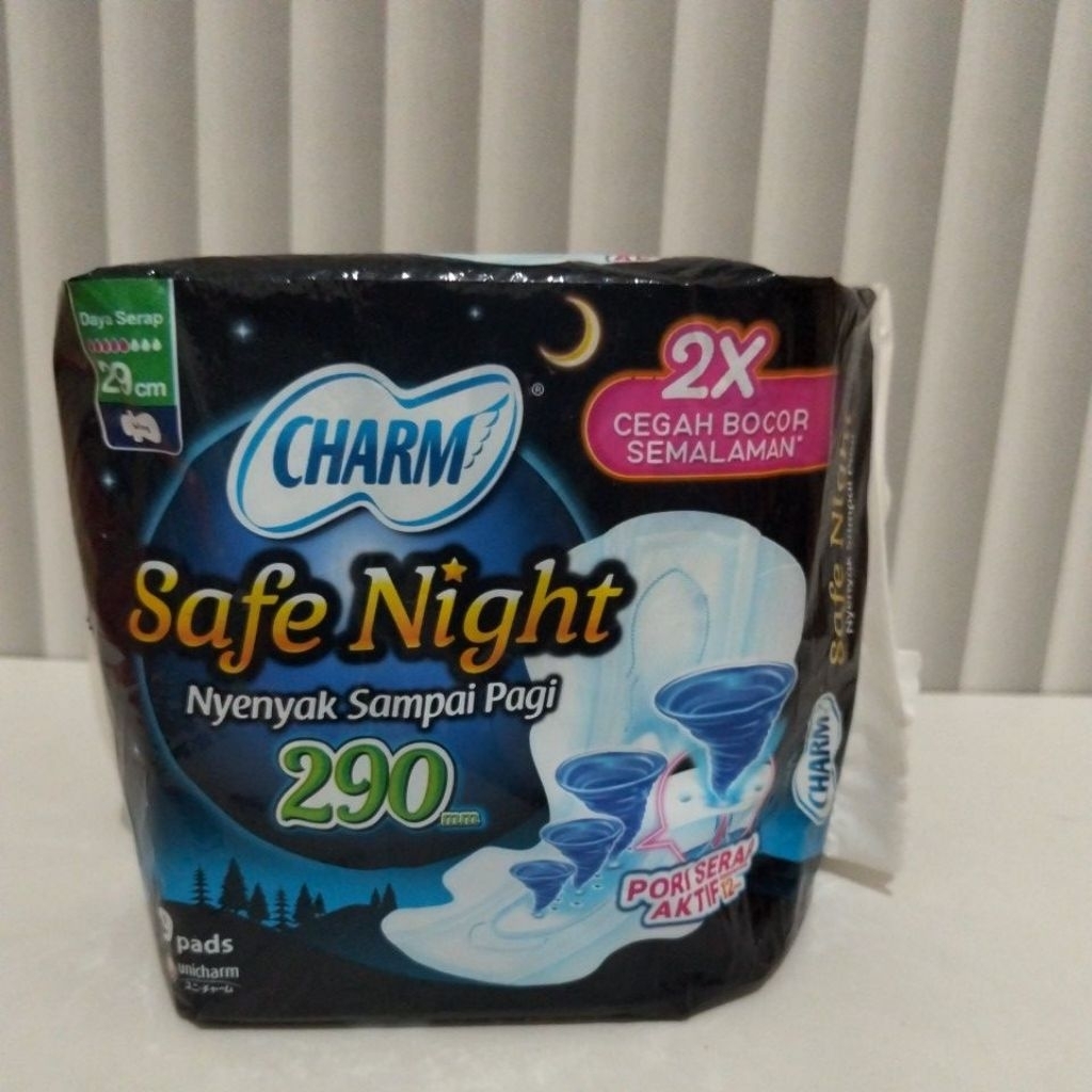 Pembalut Charm safe night 29cm isi9pads pembalut bersayap cegah bocor semalaman