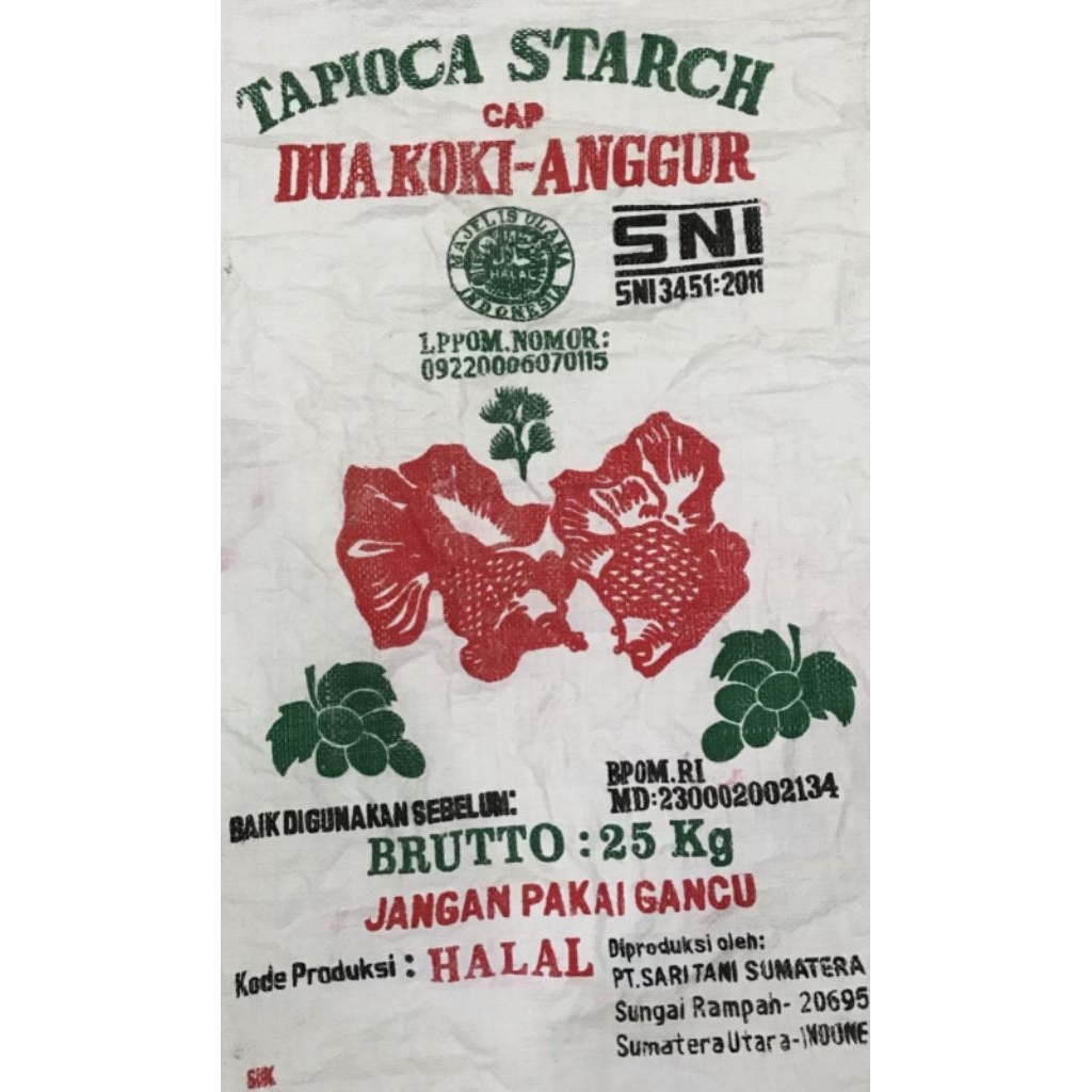 Tepung Tapioka dua koki anggur, Tepung tapioka ikan mas, Tepung kanji 25kg