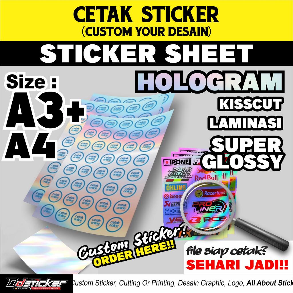 Sticker Sheet HOLOGRAM Custom A3+ / A4 Kiss Cut  (Laminasi Glossy)