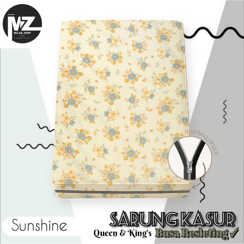 Sprei Aesthetic Motif Sunshine Flower / Sprei Resleting Sarung Kasur Busa Resleting 70x200x5 - 80x20
