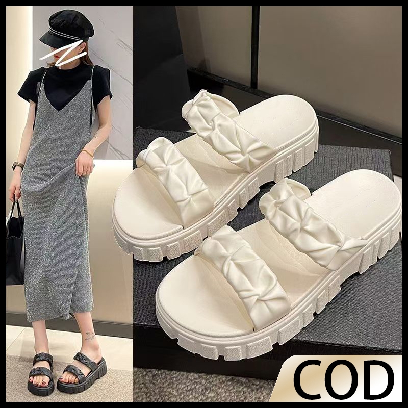 Sendal Sandal Slop Wanita Kekinian Fashion Korea Terbuka Bawah Tebal Sandal Gunung Kaki Outdoor Anti