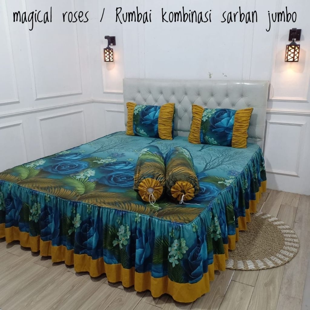 Sprei rumbai kombinasi sarban jumbo uk 160x200x20