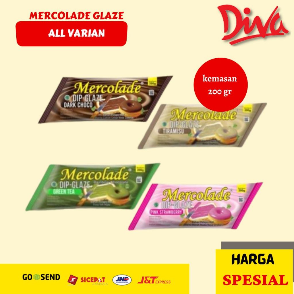 Mercolade Dip Glaze 200g 4 Varian Rasa Donat | Mercolade Glaze Dark , Tiramisu , Strawberry