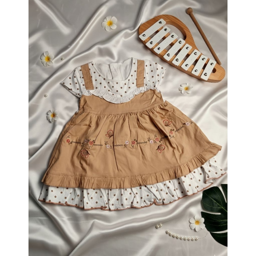 Dress anak polkadot butterfly brown