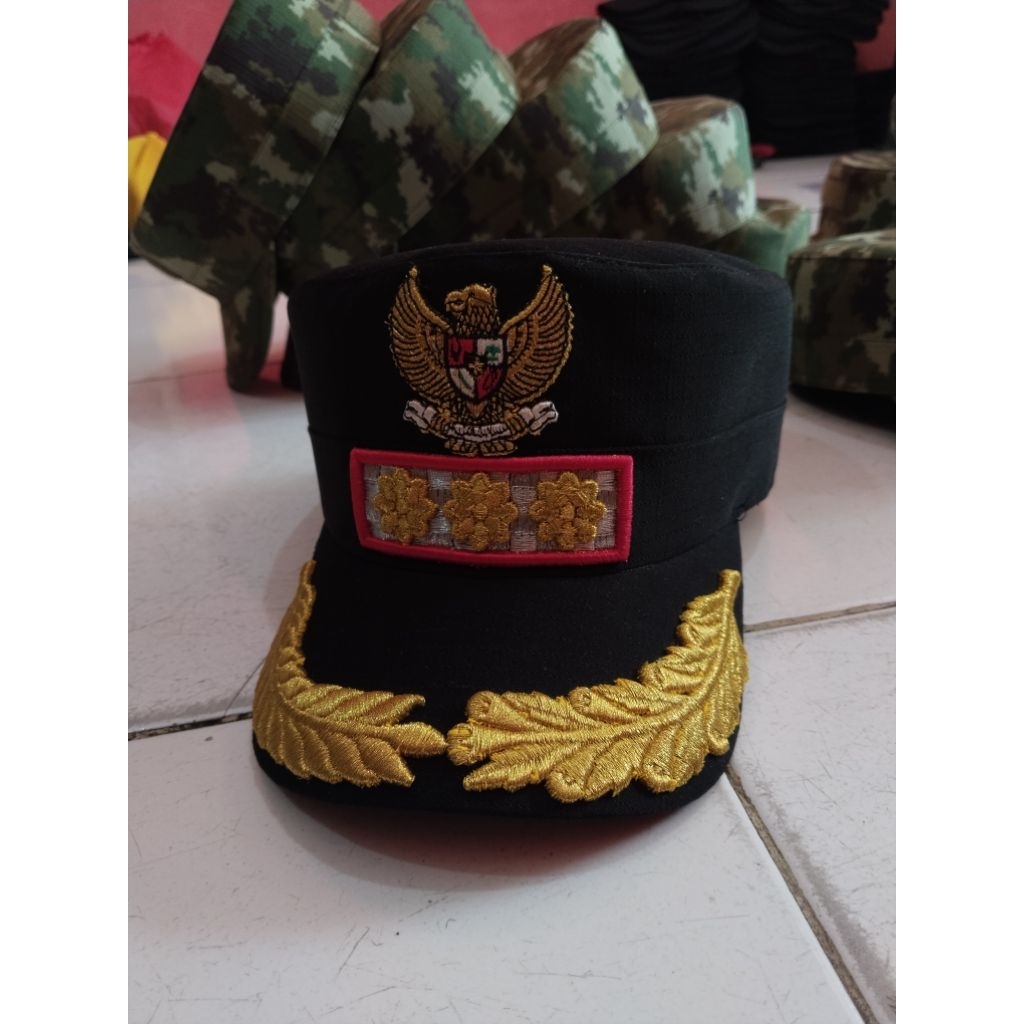 TOPI GUBERNUR GARUDA BILIK MELATI 3 TOPI KOMANDO BORDIR TIMBUL CUSTOM