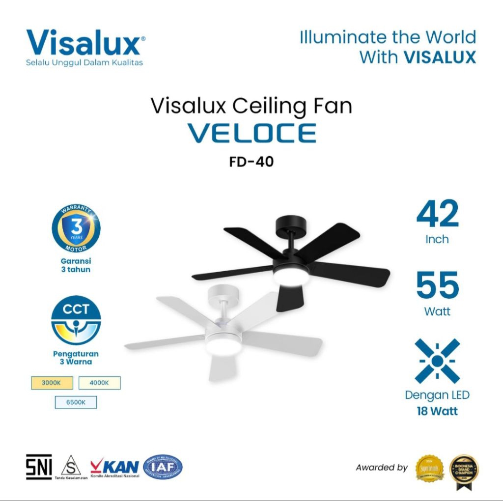 Ceiling Fan Visalux Veloce / Visalux Ceiling Fan Veloce plus lampu Led 18w