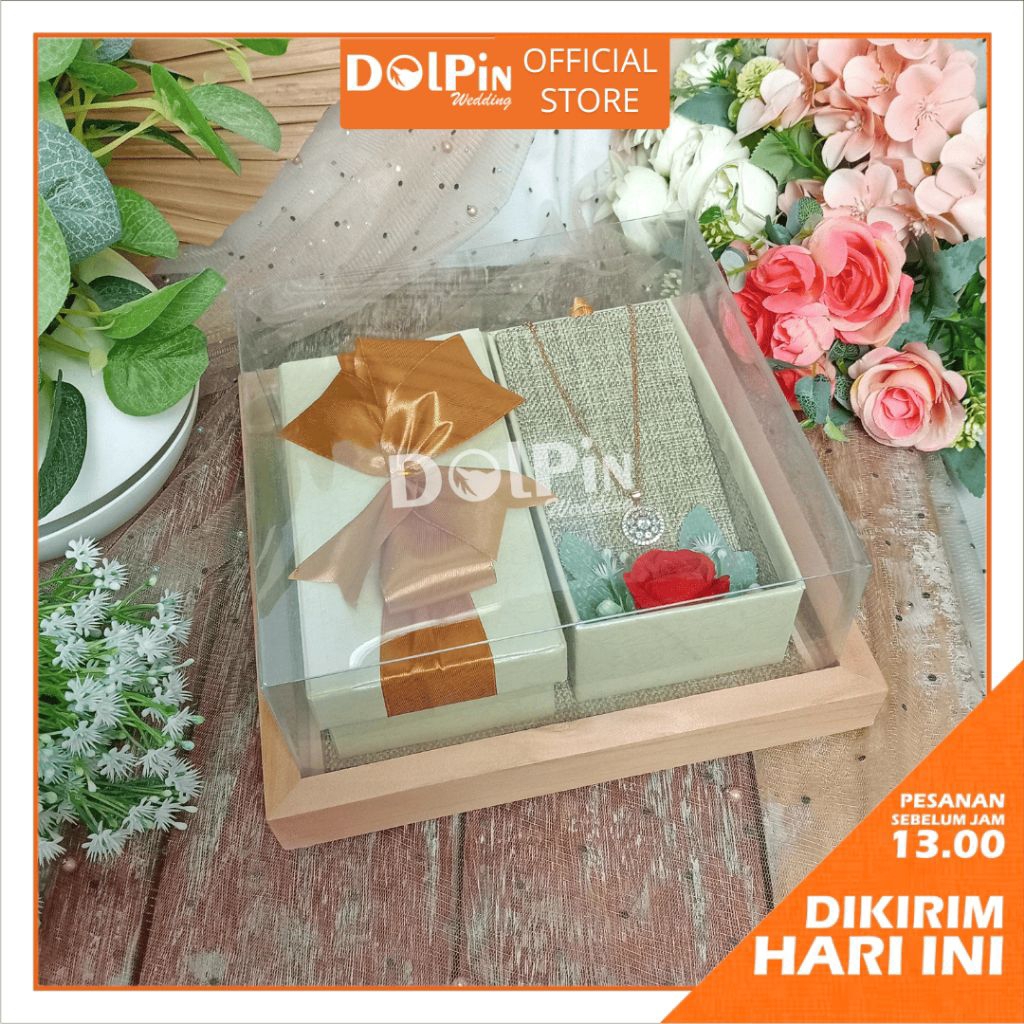 Kotak Uang dan Kalung Nampan Kayu Seserahan/ Lamaran Tutup Mika - KUKM