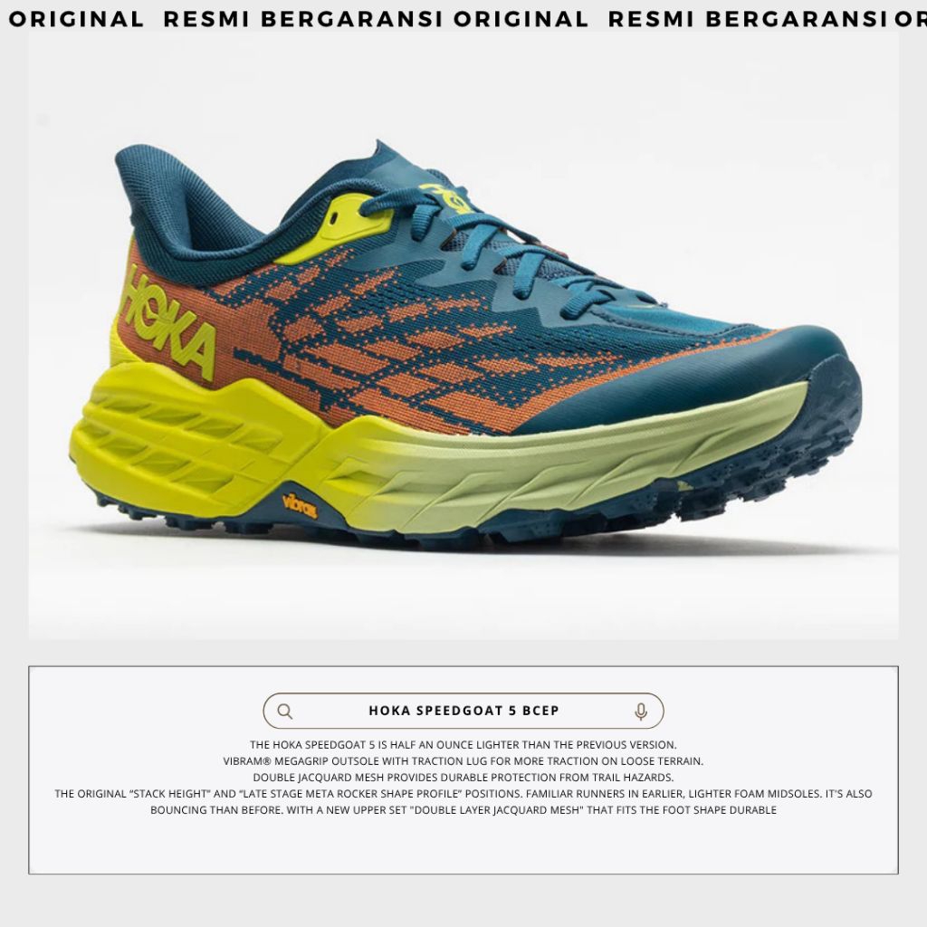 Sepatu trail pria Hoka speedgoat 5 wide blue/coral