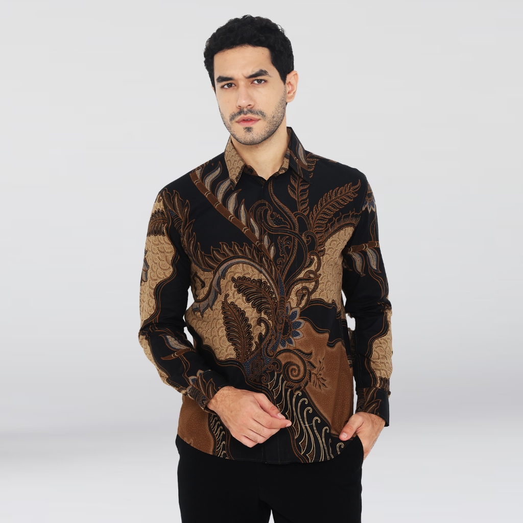 Enzy Batik Kemeja Batik Pria Slimfit Jayabaya - Black