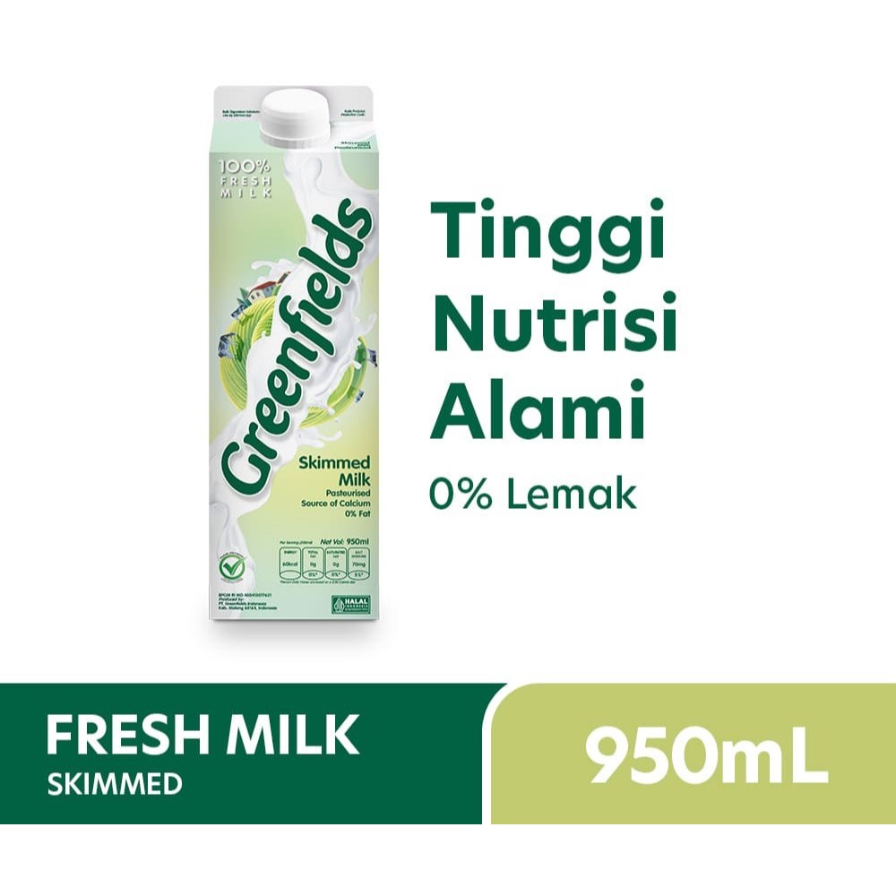 GREENFIELDS FRESH MILK SUSU PASTEURISASI SKIMMED 1 DUS 12 PCS