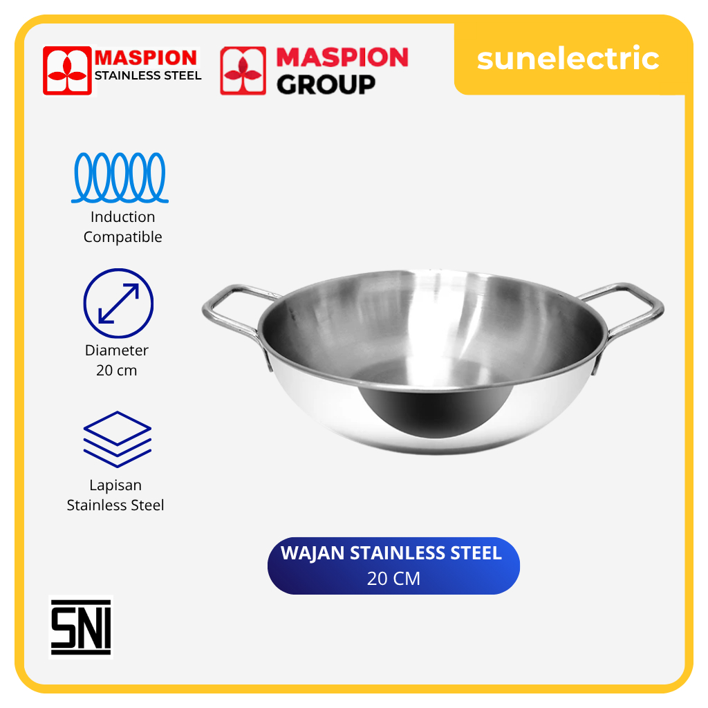 Maspion SS Panci Wajan Penggorengan Stainless Steel 20 cm 304 Serbaguna / Wok / Kuali Stainless Stee