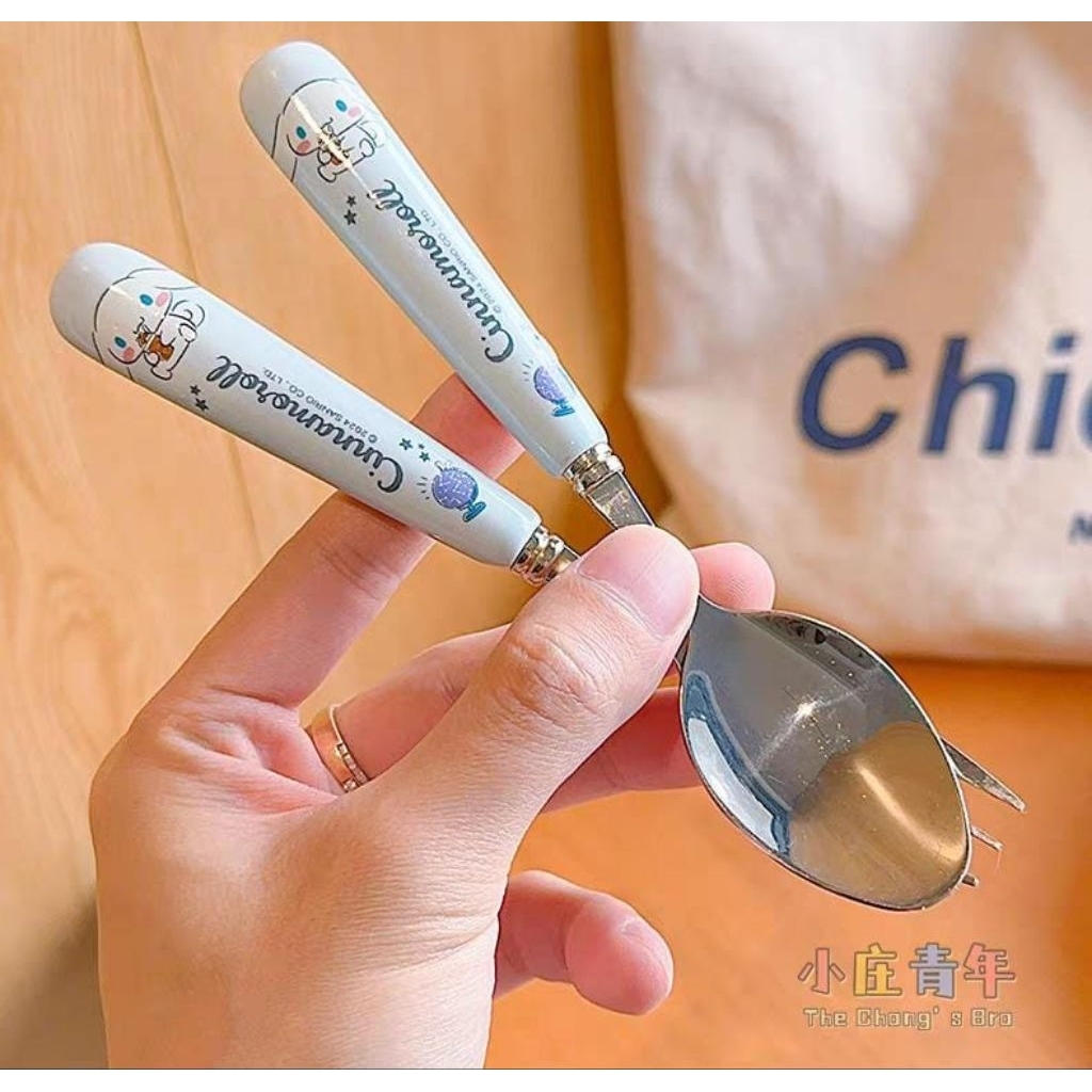 Sendok Garpu set stainless gagang keramik kemasan box plastik