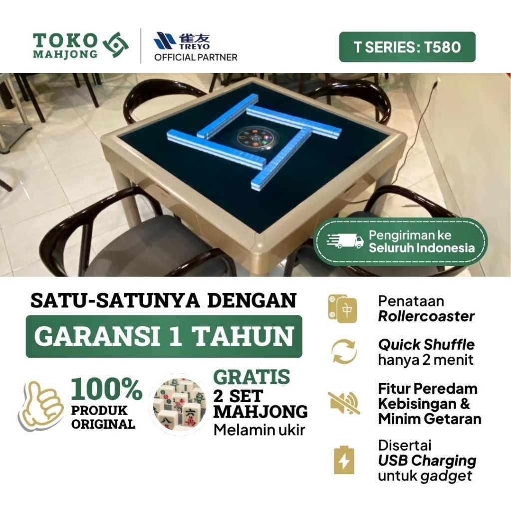 T580 Rollercoaster Automatic Chinese Mahjong Table Official Treyo | Mahjong Auto Table | Meja Mahjon