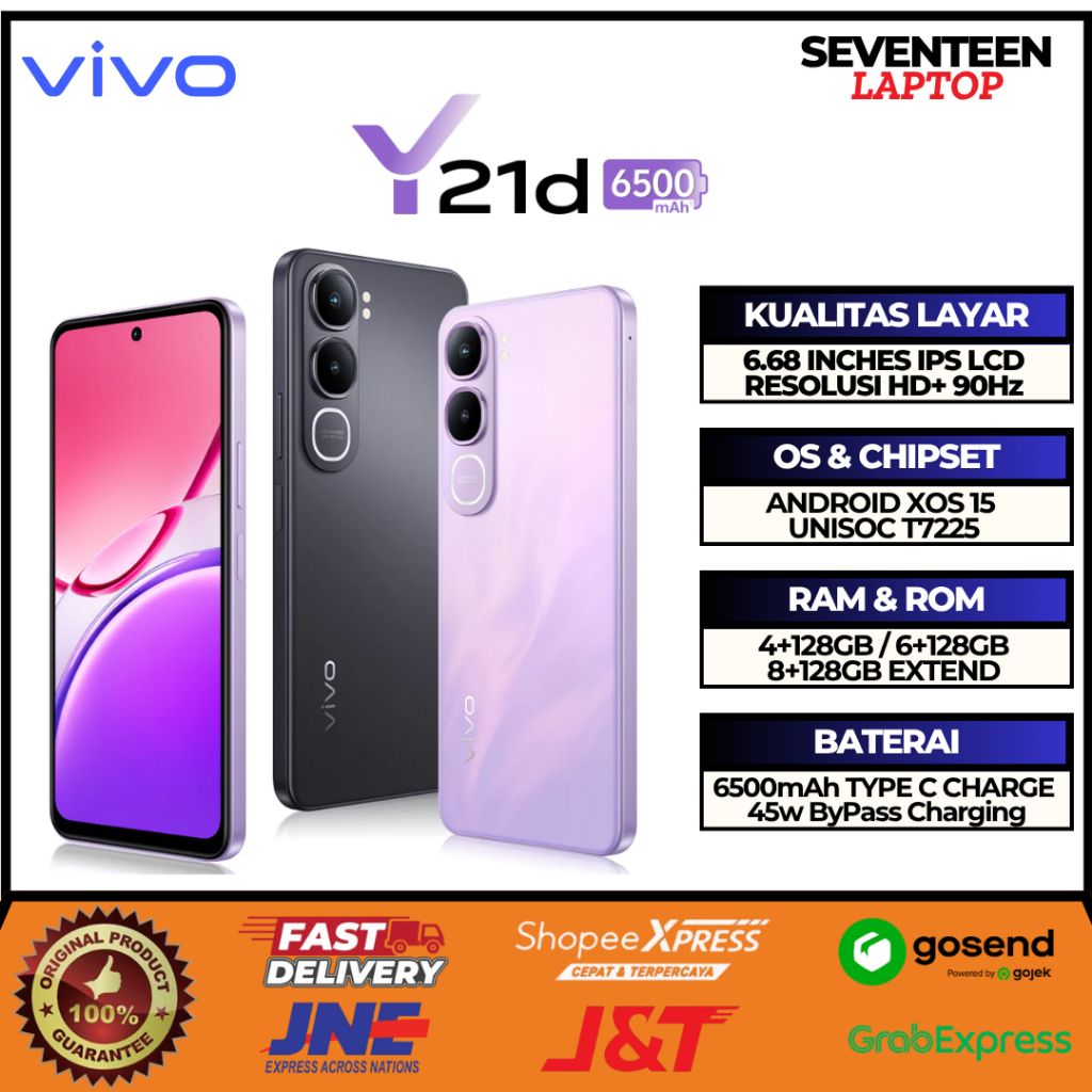 VIVO Y21D 4GB/6GB/8GB 128GB/256GB | HP Murah Baterai 5000mAh | Layar 6.51” HD+ | Garansi Resmi