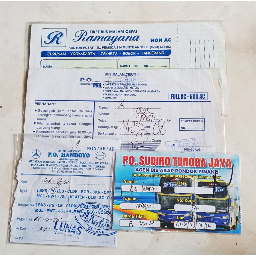 Tiket bis / bus Jadul Lawas