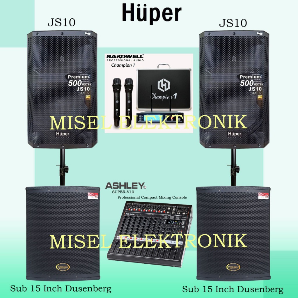 Paket Sound System indoor Speaker Aktif 15 Inch Huper JS10 Subwoofer 15 Inch