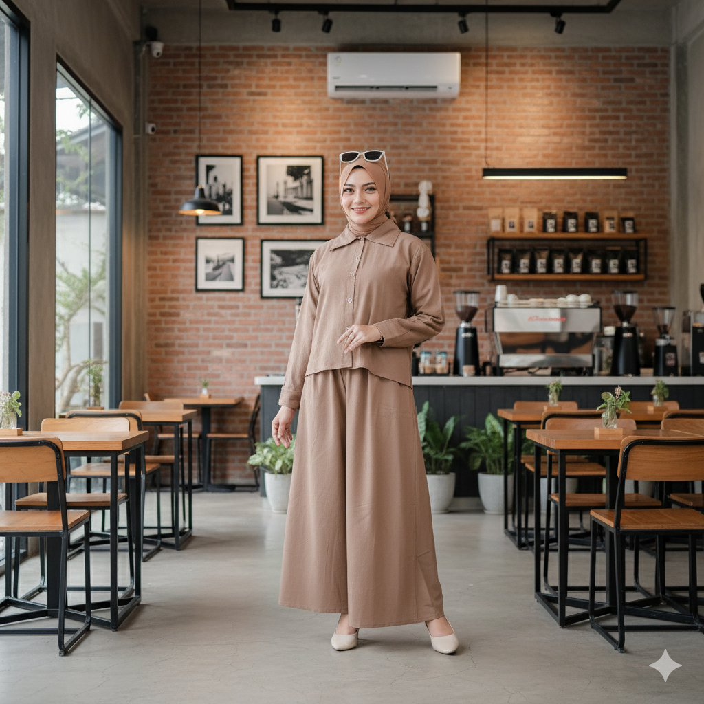 D.Clo - Zhairin Set Wanita Remaja Setelan Blus Dan Celana Palazo Linen Rami