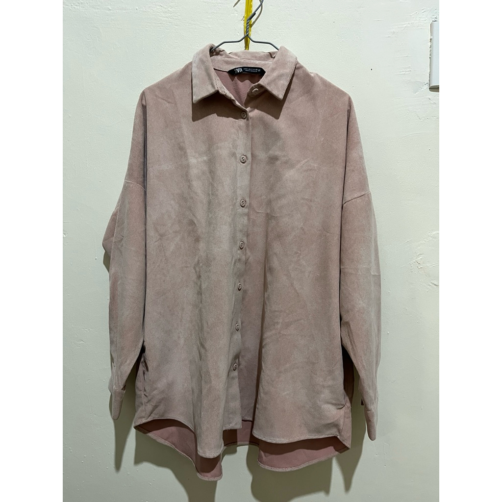Shirt Zara Corduroy Baby Pink (Preloved)