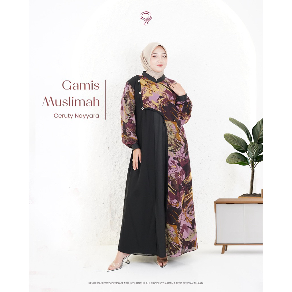 Ray'Sah | Nayyara Dress - Gamis Muslimah Catton Ceruty Tampil Elegan dan Anggun - Desain Kekinian, N
